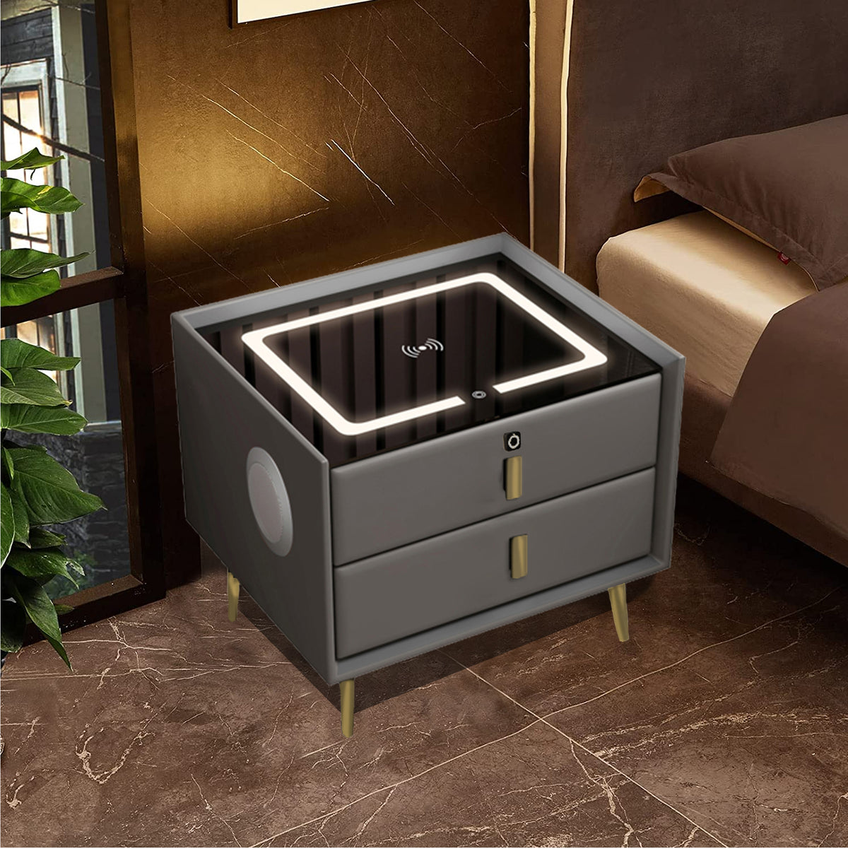 Smart Bedside Table With Smart Fingerprint Lock 5.0 Bluetooth Speakers