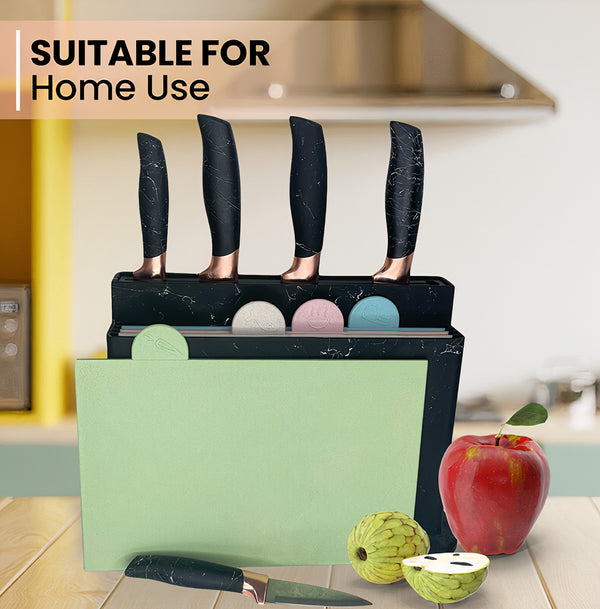 Index Chopping Board Set with Knives, 4pcs Plastic Colour Coded Chopping Board Set & 5pcs of Knives