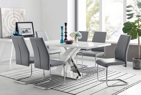6 Seater Dining Table With Chairs (Glossy Table + 6 Lorenzo Leather Chairs)