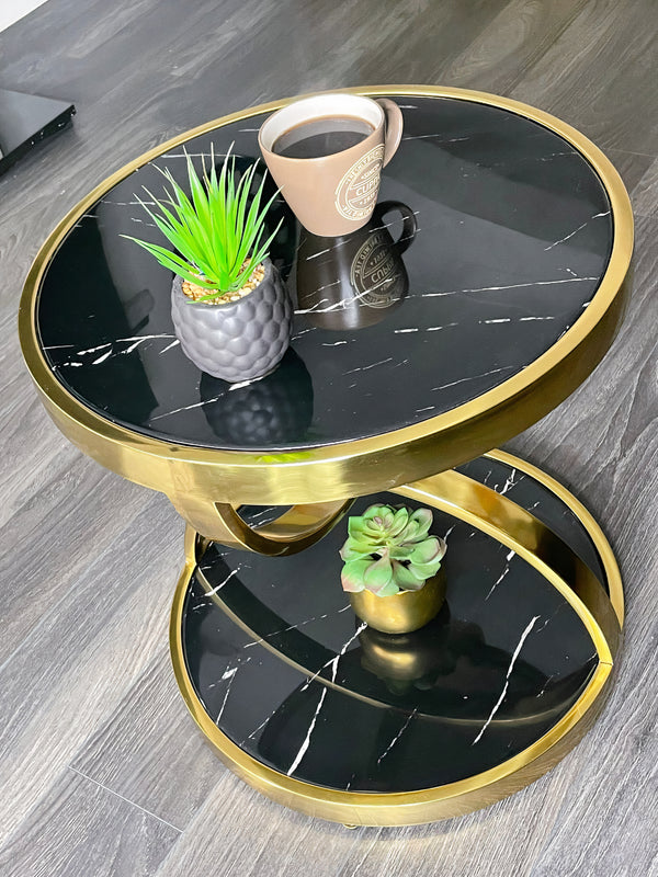 Luxurious Round Marble Coffee Table Sturdy Stainless Steel Gold Side Table 2 Tier Side  Modern Coffee Table