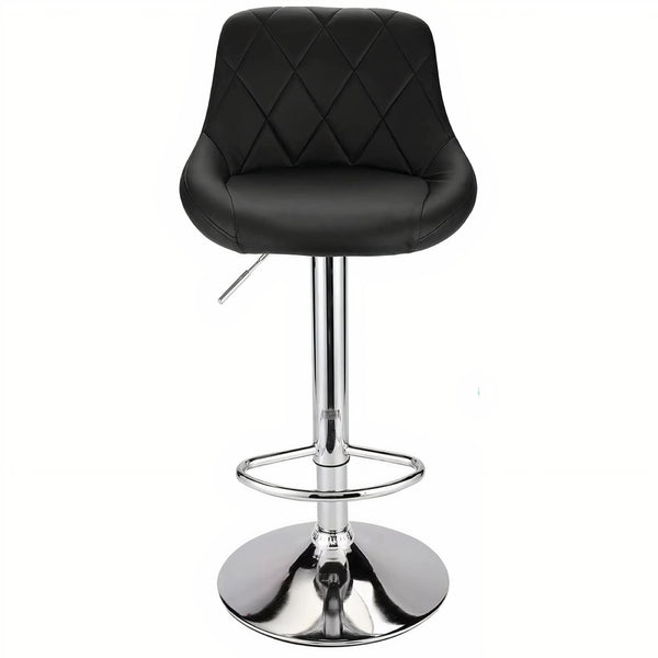Leather Swivel Kitchen Bar Stool in Sturdy Polished Shining Chrome Footrest with height adjustable Barstool  (Black)