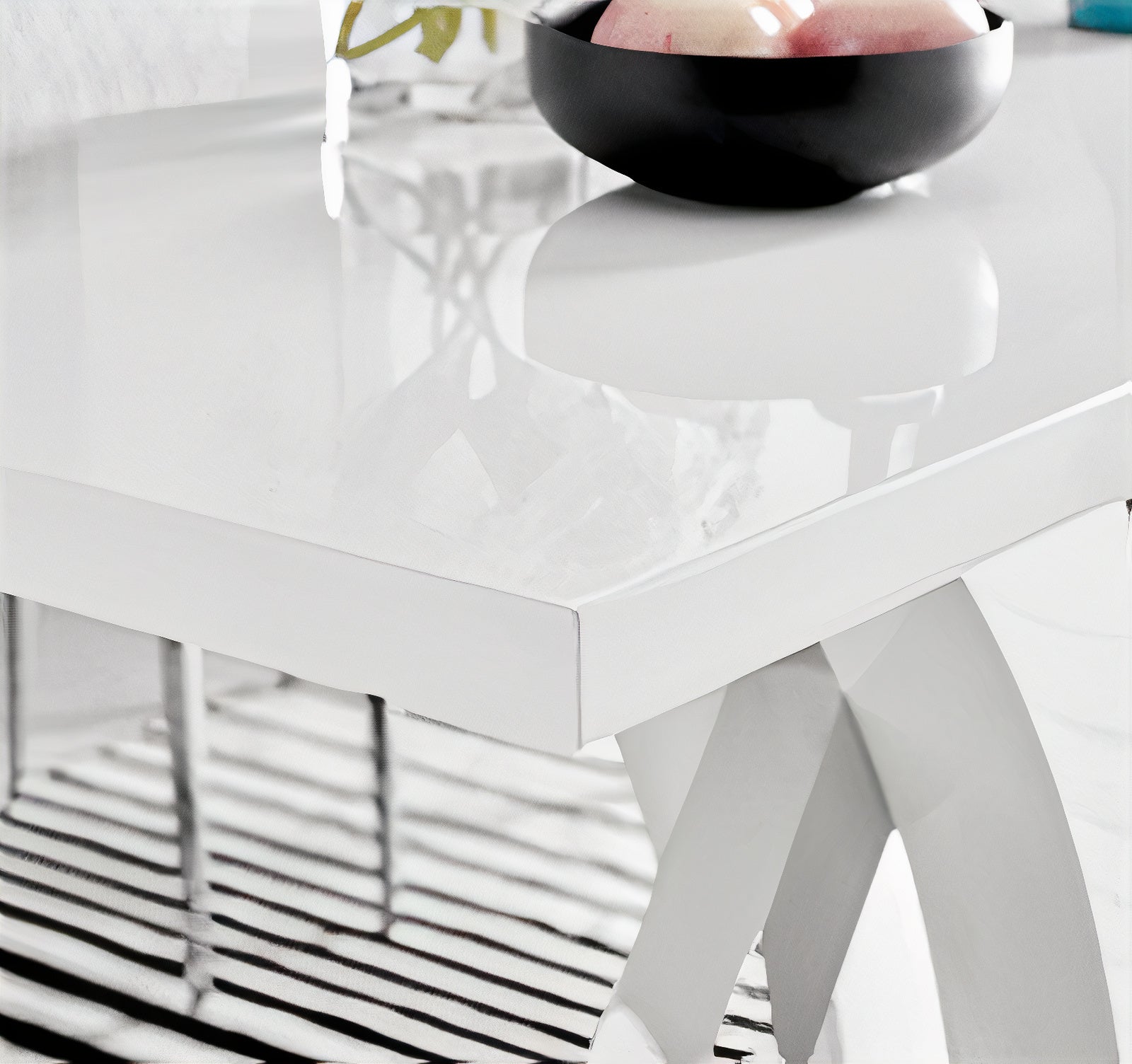 6 Seater Dining Table With Chairs - Dining Table and Chairs for 6 (Glossy Table + 6 Lorenzo Leather Chairs) Black