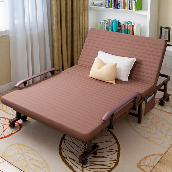 Folding Bed - 6 Level Adjustable Foldable Bed - Fold Away Bed - Brown Colour