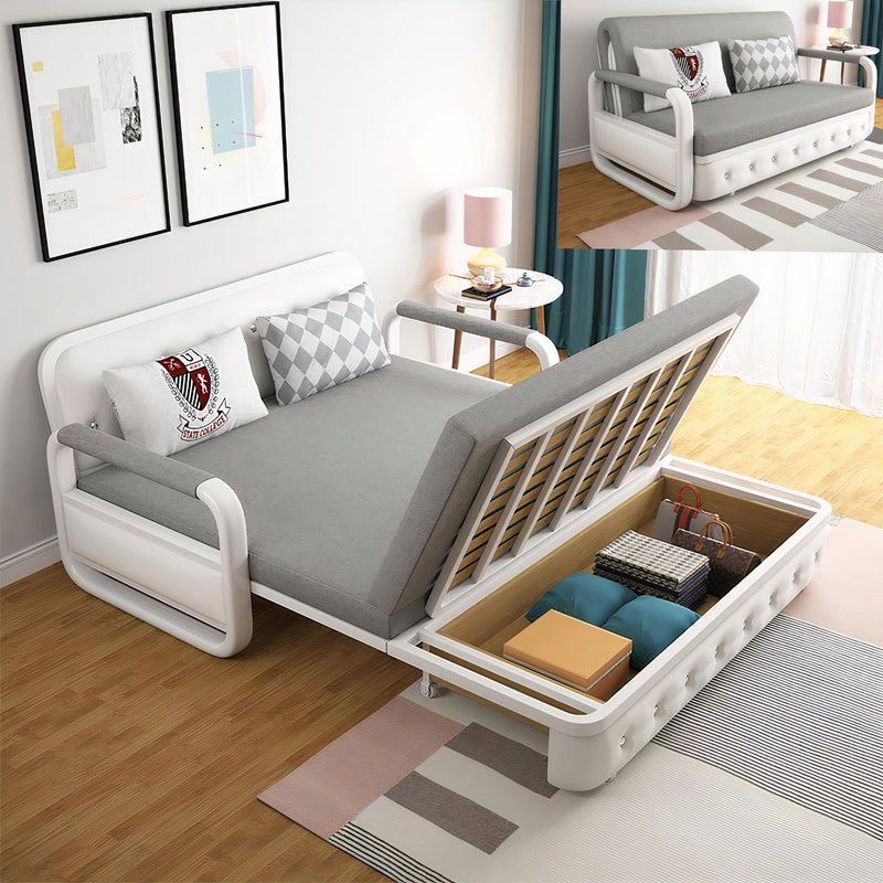 Unicorn Furniture Sofa Bed - Modern Foldable Bed Pull Out Sofa Bed with Storage Sofabed (grey fabric on white leather)