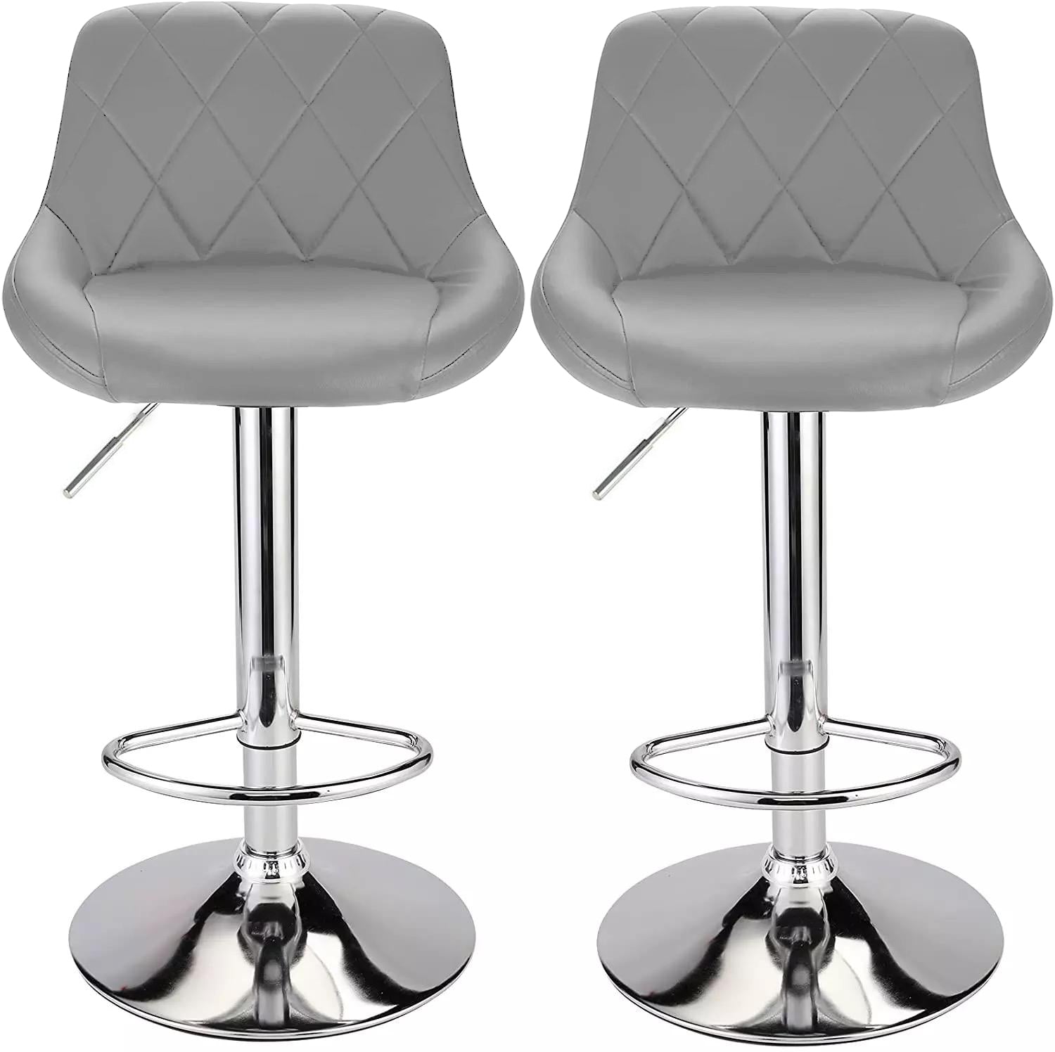 Leather Swivel Kitchen Bar Stool in Sturdy Polished Shining Chrome Footrest with height adjustable Barstool  (Grey)